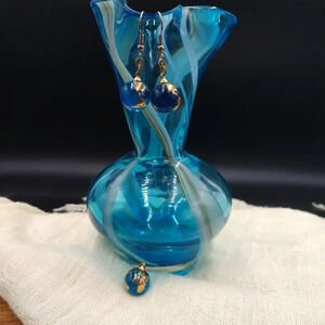 Blue Glass and Gold Globe Earrings and Charm​